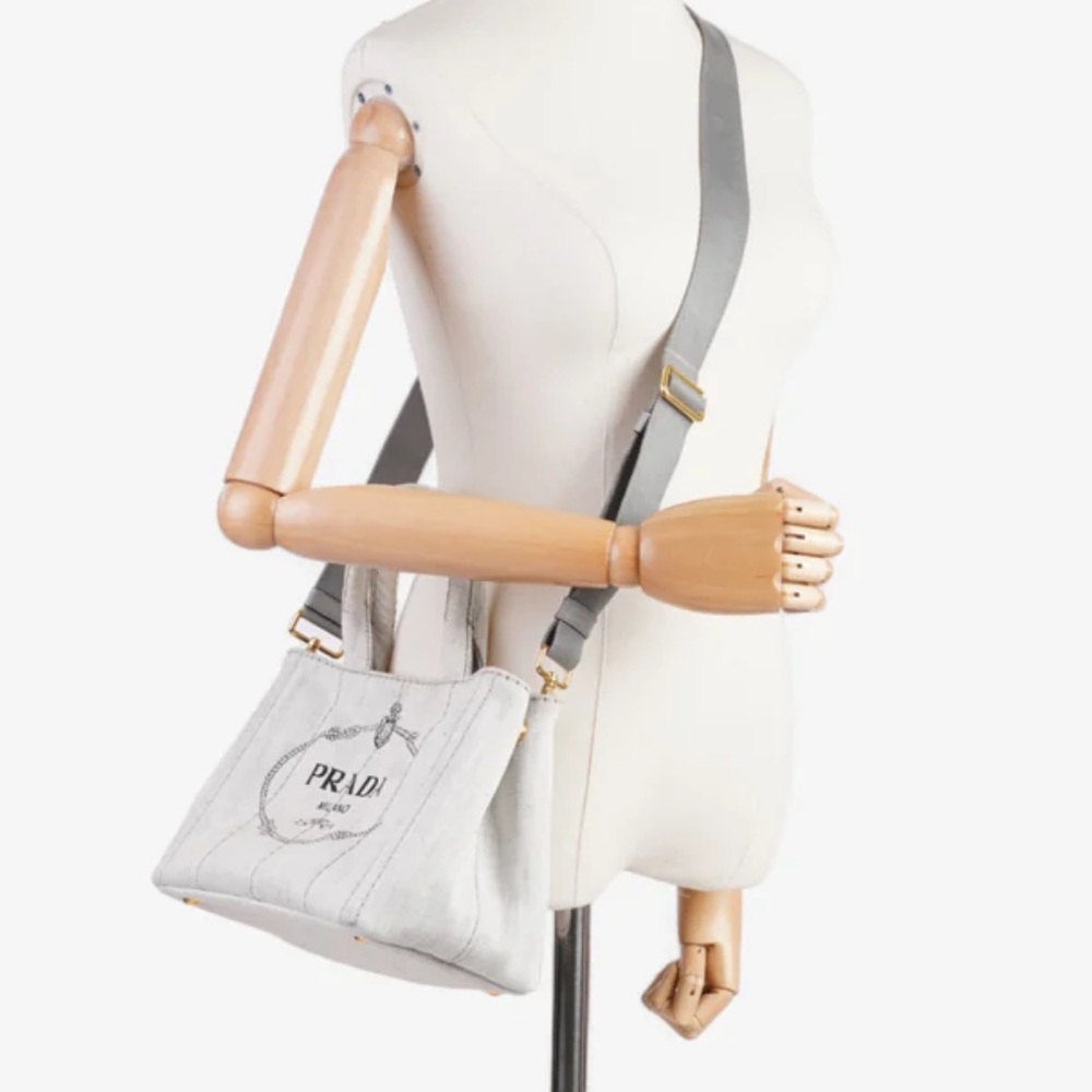 Prada Canapa 2 Way Tote Bag in Canvas Grey - Picture 2 of 14